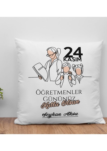 Kişiye Özel Öğretmenler Günü Beyaz Kırlent Yastık- 16, Öğretmene Hediye, Öğretmenler Günü