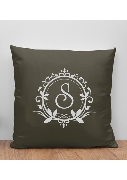 Kişiye Özel Harfli Premium Kumaş Haki Yastık Kılıfı-3 (Sadece Yastık Kılıfı), Ev Dekorasyonu