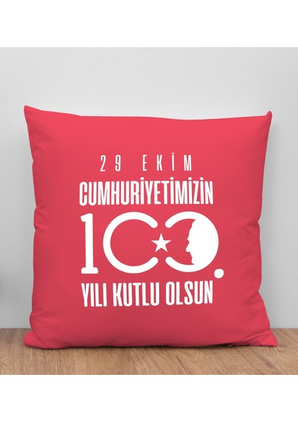 100. Yıl Hatırası Premium Kumaş Kırmızı Kırlent Yastık-2, 29 Ekim Hediyesi, Cumhuriyet Bayramı, 100.YIL Hediyesi