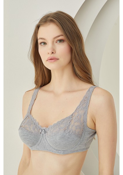 Gri Dantelli Balenli Penye Toparlayıcı Sütyen fiyatları