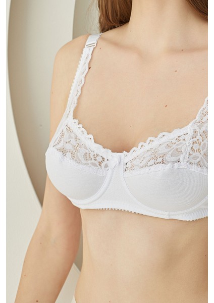 Beyaz Dantelli Balenli Penye Toparlayıcı Sütyen fiyatları
