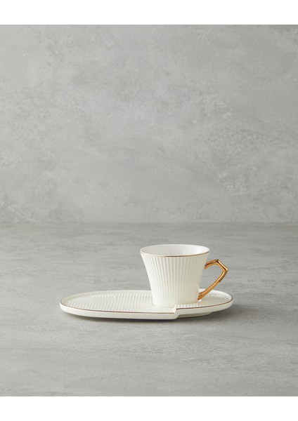 Terra New Bone China Tepsili Kahve Fincan Takımı Beyaz