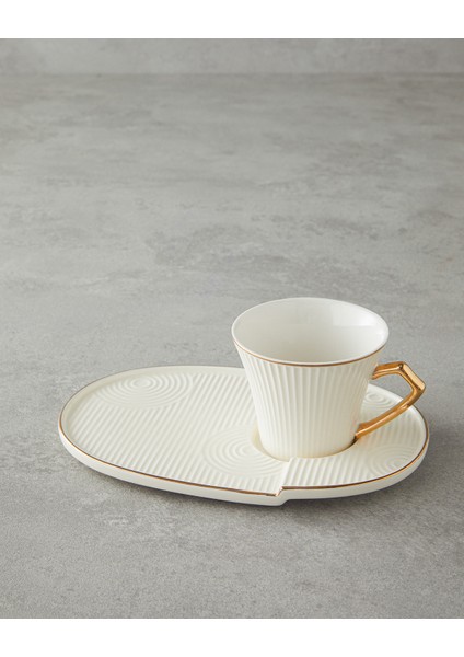 Terra New Bone China Tepsili Kahve Fincan Takımı Beyaz