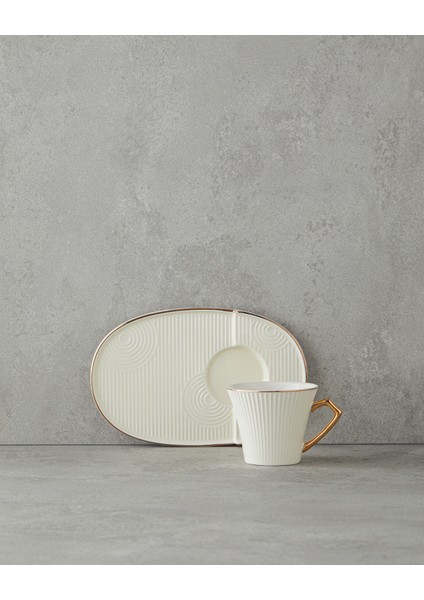 Terra New Bone China Tepsili Kahve Fincan Takımı Beyaz