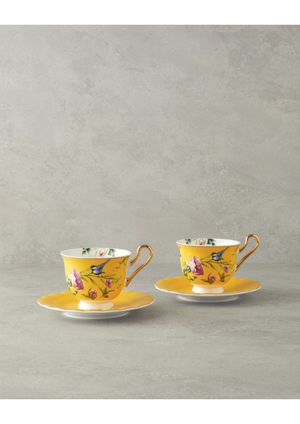 English Home Vanilla New Bone China 4 Parça 2 Kişilik Çay Fincanı Takımı Sarı