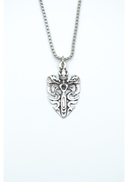Ejderha Kılıç Taç Örme Zincir Kolye