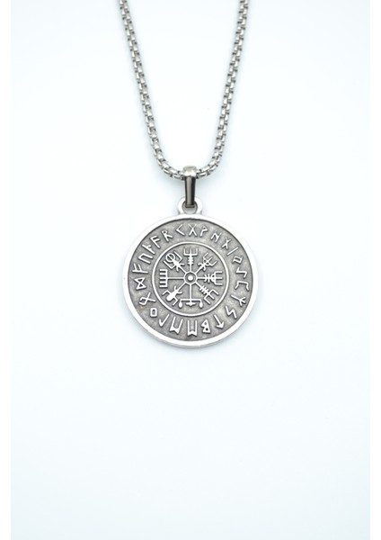 Vegvisir Viking Pusula Kolye Deri Ip