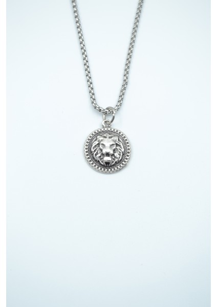 Minimal Aslan Madalyon Örme Zincir Kolye