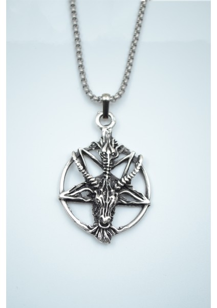 Pentagram Yıldızı Keçi Kafası Örme Zincir Kolye