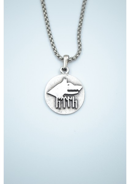 Göktürkçe Türk - Kurt Madalyon Örme Zincir Kolye