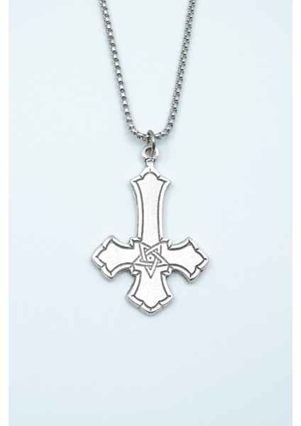 Ters Haç - Davut Yıldızı Örme Zincir Kolye