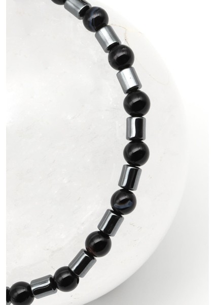 Oniks - Hematit Doğal Taş Makrome Örme Bileklik Küre Kesim fiyatları