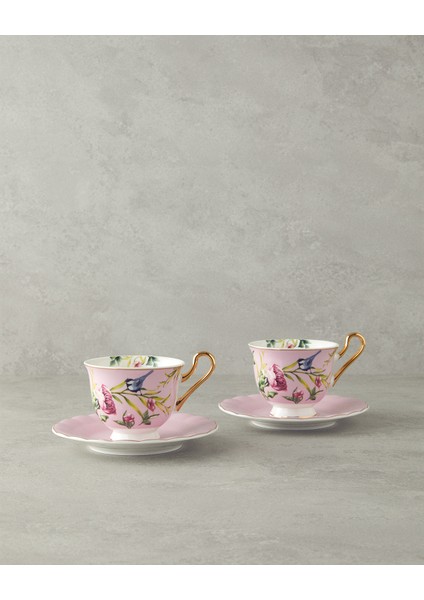 Vanilla New Bone China 4 Parça 2 Kişilik Çay Fincanı Takımı Açık Pembe