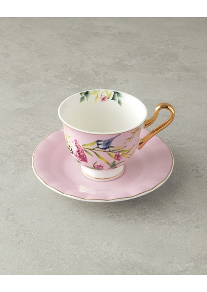 Vanilla New Bone China 4 Parça 2 Kişilik Çay Fincanı Takımı Açık Pembe