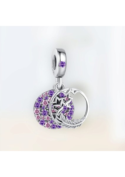 Orjinal 925 Ayar Gümüş Ikili Şans Tüyü Temalı Charm
