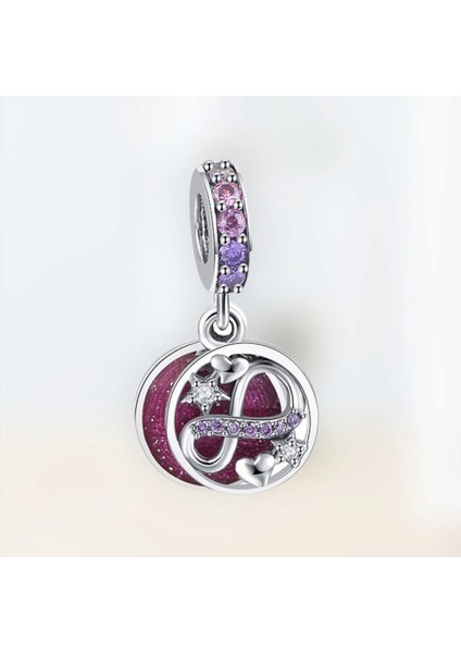 Orjinal 925 Ayar Gümüş Kalp-Yıldız-Sonsuzluk Temalı Charm