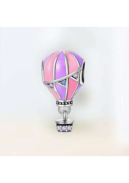 Orjinal 925 Ayar Gümüş Uçan Balon Seyahat Temalı Charm