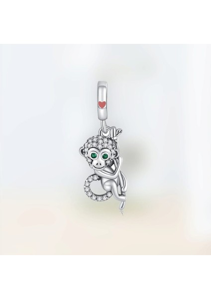 Orjinal 925 Ayar Gümüş Zirkon Taşlı Maymun Temalı Charm