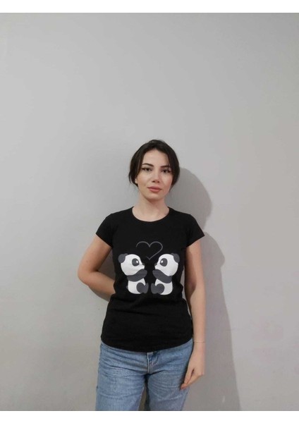 Kadın Panda Baskılı T-Shirt Yeni Season