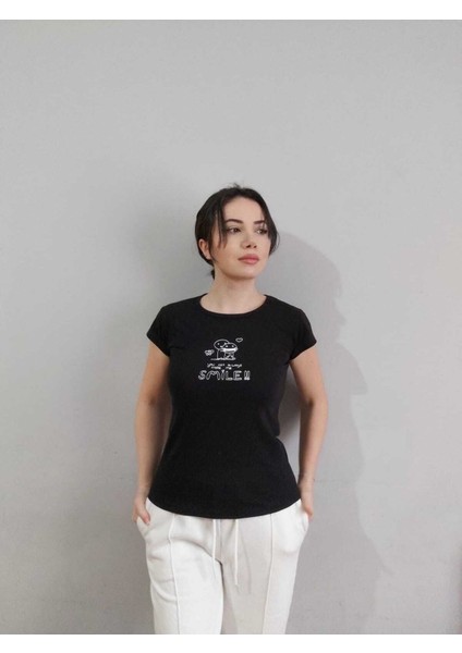 Kadın Smile!! Baskılı T-Shirt Yeni Season