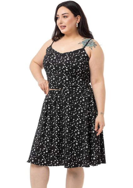 Büyük Beden Ayarlanabilir Ince Askılı Bluz Etek Siyah Ikili Takım fiyatları