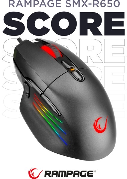 SMX-R650 SCORE Usb Siyah 10000 Dpi RGB Gaming Oyuncu Mouse