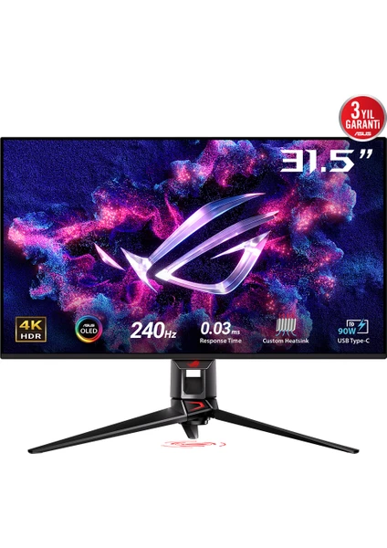 ASUS ROG SWIFT OLED PG32UCDM   31.5 GAMING 4K 3840x2160 0.03MS 240HZ DP HDMI USB-C VESA 3YIL EYECARE, FLICKER-FREE,DUSUK MAVI ISIK, YÜKSEKLİK AYARI USB-C PD90 W Monitör