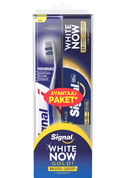 White Now Diş Macunu Gold 75 ml + Diş Fırçası Performans