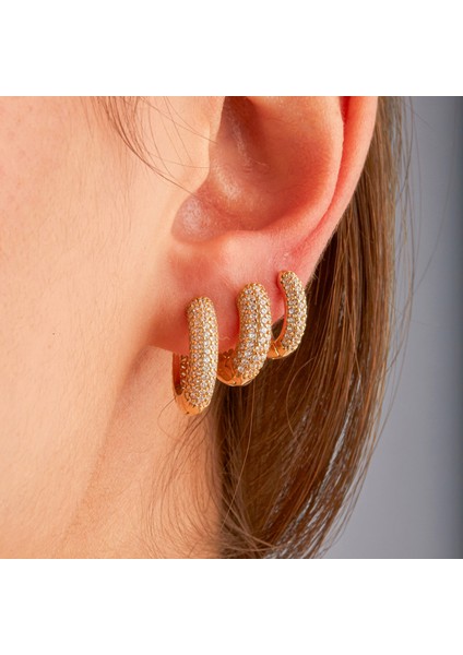 Ronn Large Küpe 1 Mikron 18 Ayar Altın Kaplama (925 Ayar Gümüş Üzerine), Zirkonyum