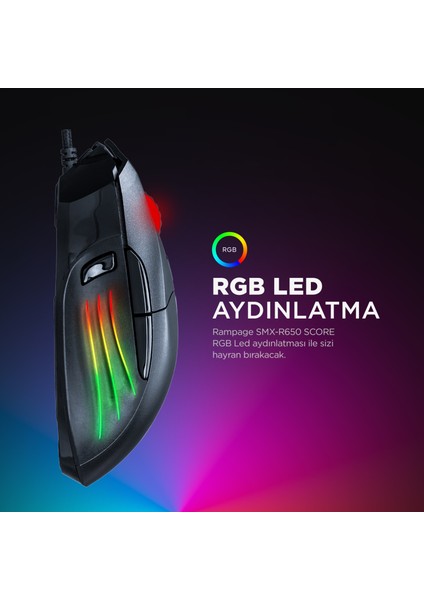 SMX-R650 SCORE Usb Siyah 10000 Dpi RGB Gaming Oyuncu Mouse