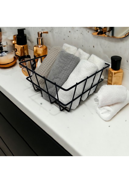 21 x 21 cm Banyo Makyaj Çok Amaçlı Siyah Tel Sepet - Masaüstü ve Dolap Içi Düzenleyici Organizer Siyah