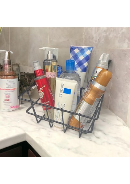 21 x 21 cm Banyo Makyaj Çok Amaçlı Siyah Tel Sepet - Masaüstü ve Dolap Içi Düzenleyici Organizer Siyah modelleri