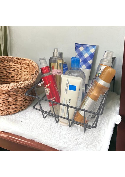 21 x 21 cm Banyo Makyaj Çok Amaçlı Siyah Tel Sepet - Masaüstü ve Dolap Içi Düzenleyici Organizer Siyah fırsatları