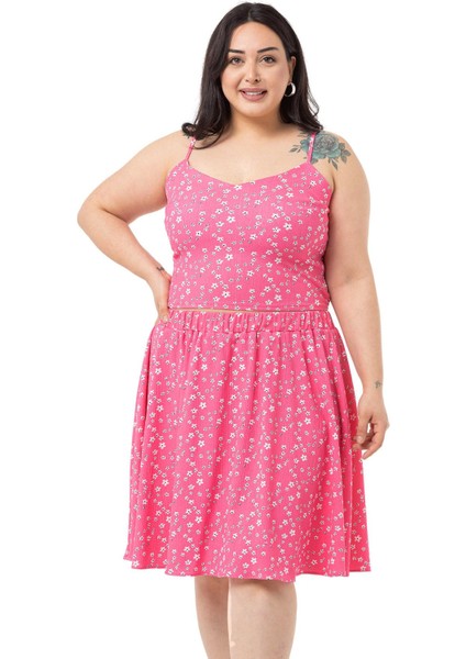 Büyük Beden Ayarlanabilir Ince Askılı Bluz Etek Fuşya Ikili Takım fiyatları