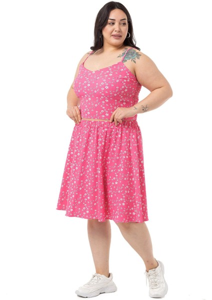 Büyük Beden Ayarlanabilir Ince Askılı Bluz Etek Fuşya Ikili Takım indirimleri