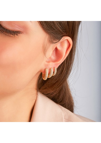 Ronn Large Küpe 1 Mikron 18 Ayar Altın Kaplama (925 Ayar Gümüş Üzerine), Zirkonyum