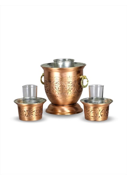 Kalın Eskitme Keski İşlemeli Bakır Rakı Şişelik Ehli Keyf Takımı