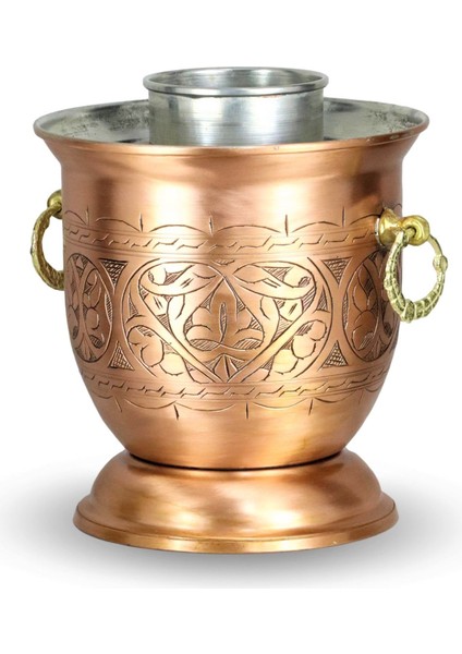 Kalın Eskitme Keski İşlemeli Bakır Ehli Keyf Rakı Şişelik