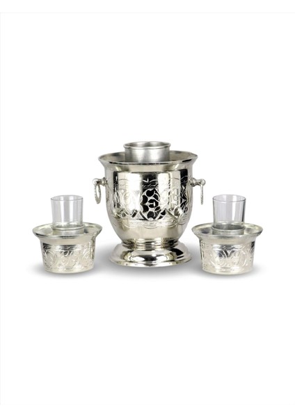 Kalın Nikel Kaplama Keski İşlemeli Bakır Ehli Keyf Rakı Şişelik Ehli-Keyf Takımı
