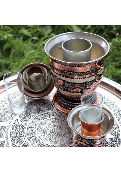 Gülçiçek İşlemeli Bakır Rakı Şişelik Ehli Keyf Takımı