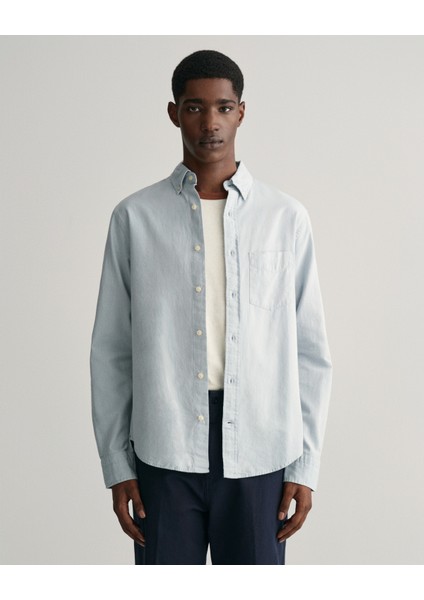 Erkek Mavi Regular Fit Düğmeli Yaka Oxford Gömlek 3230233.474