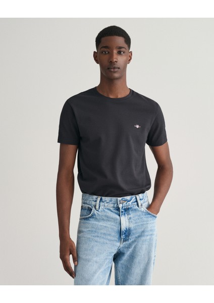 Erkek Siyah Slim Fit Bisiklet Yaka Logolu T-Shirt 2013033.5