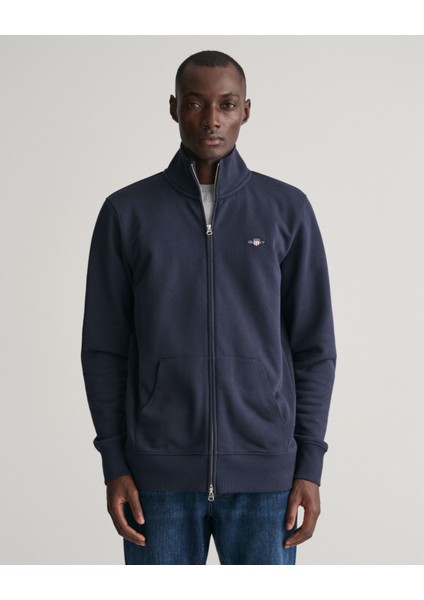 Erkek Lacivert Regular Fit Fermuarlı Logolu Sweatshirt 2008006.433
