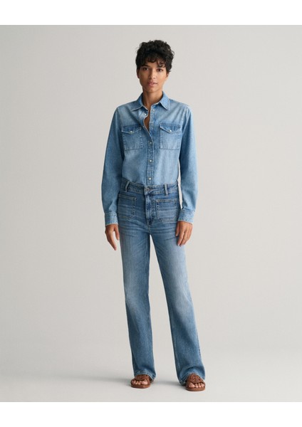 Kadın Mavi Regular Fit Klasik Yaka Gömlek 4300345.981