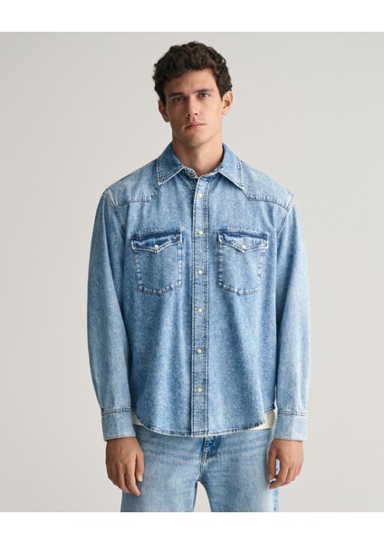 Erkek Mavi Relaxed Fit Klasik Yaka Gömlek 3240032.970