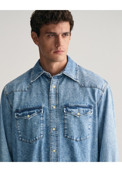 Erkek Mavi Relaxed Fit Klasik Yaka Gömlek 3240032.970