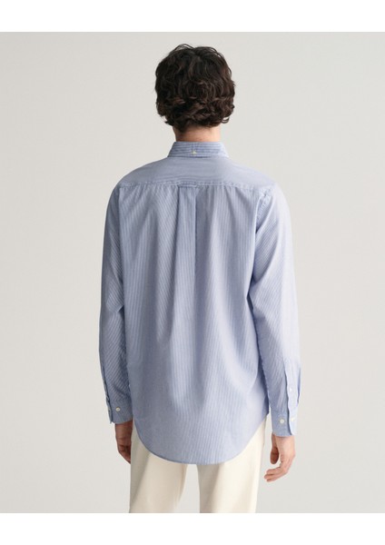 Erkek Mavi Regular Fit Düğmeli Yaka Çizgili Gömlek 3000140.436 modelleri