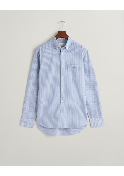 Erkek Mavi Regular Fit Düğmeli Yaka Çizgili Gömlek 3000140.436 fırsatları