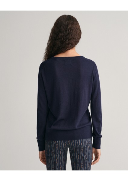 Kadın Lacivert Regular Fit V Yaka Kazak 4803187.433
