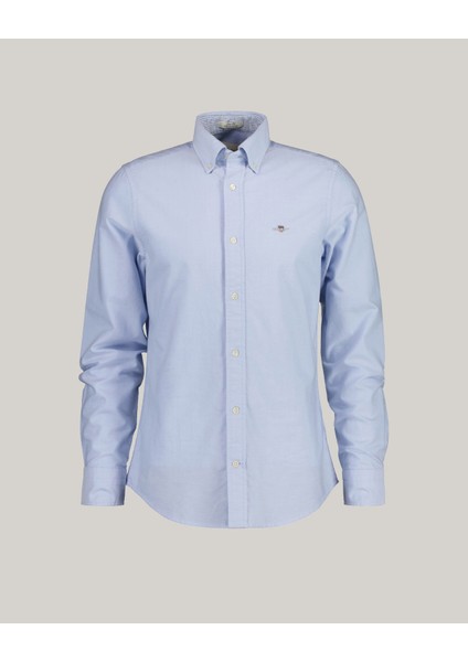Erkek Mavi Slim Fit Düğmeli Yaka Logolu Gömlek 3230115.455